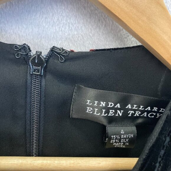 Linda Allard Ellen Tracy Velvet Burnout Dress Size 4 Silk Black Art Long Sleeve - Picture 4 of 15